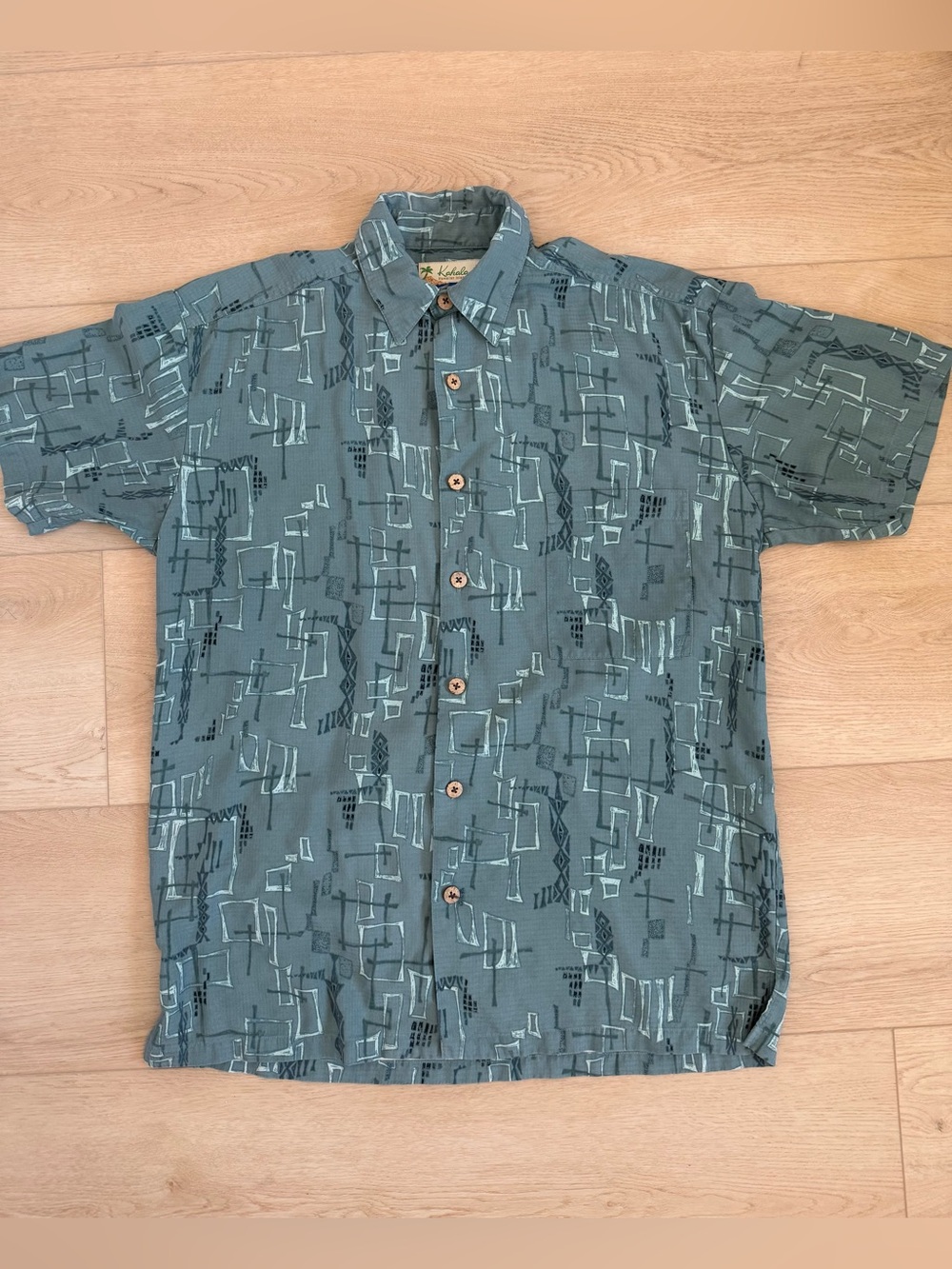 Kahala Men's Small 100% Silk Short-Sleeve Geometric Abstract Print Hawaiian Top